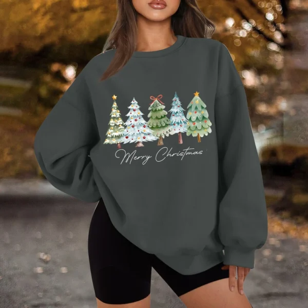 Women's Casual Fashion Long Sleeve Christmas Print Round Neck Sweatshirt Top - Image 18