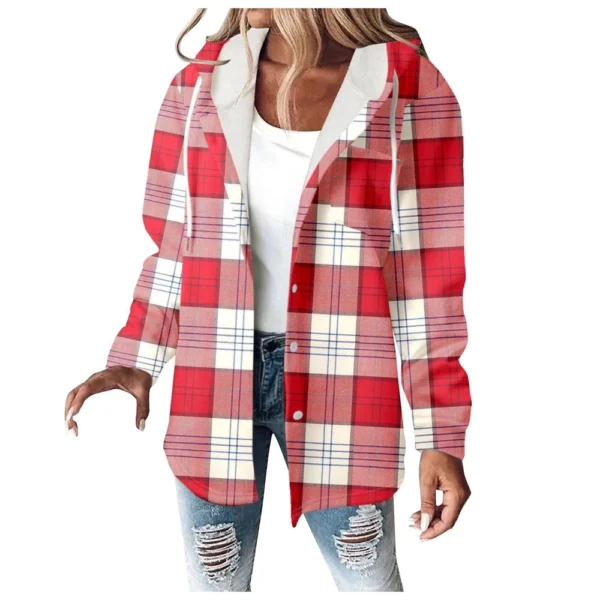 Fleece Hoodies For Women Warm Print Sweatshirt Button Lined Drawstring Hooded - Image 47