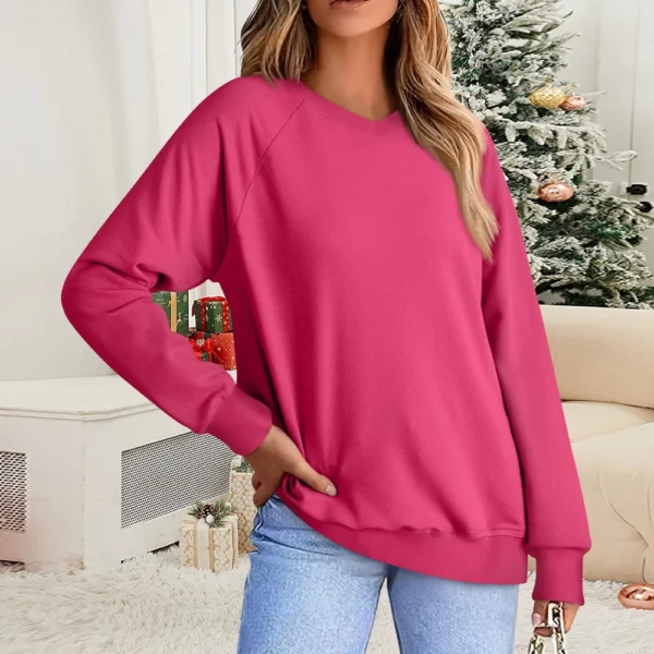 Women's Fashion Sweatshirt V-neck Long Sleeve Solid Color Casual Loose Pullover - Image 34