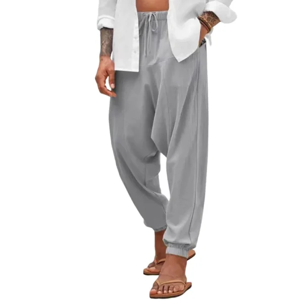 New Casual Loose Cotton Hemp Trousers Haren Trousers Men's Solid Color Trousers. - Image 6