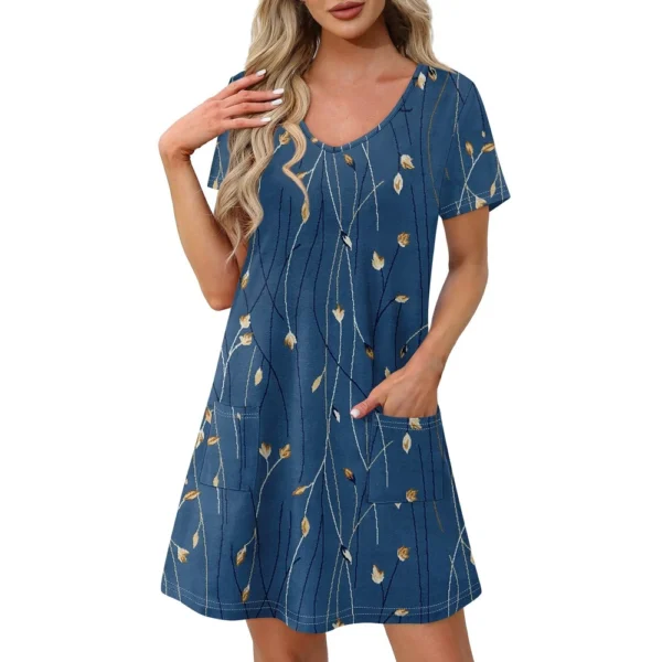Ladies' Casual And Fashionable V-neck Short Sleeve Printing Mid Length Dress - Image 17