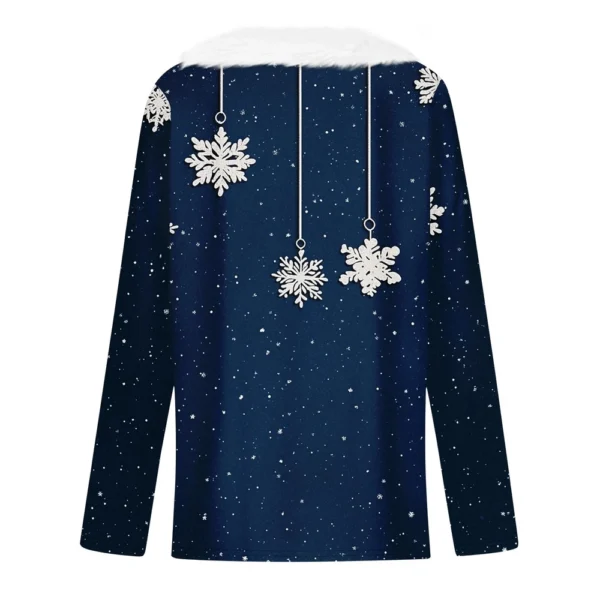Women's Christmas Long Sleeve Shirt Top V Neck Party Fleece Collar T Shirt - Image 11