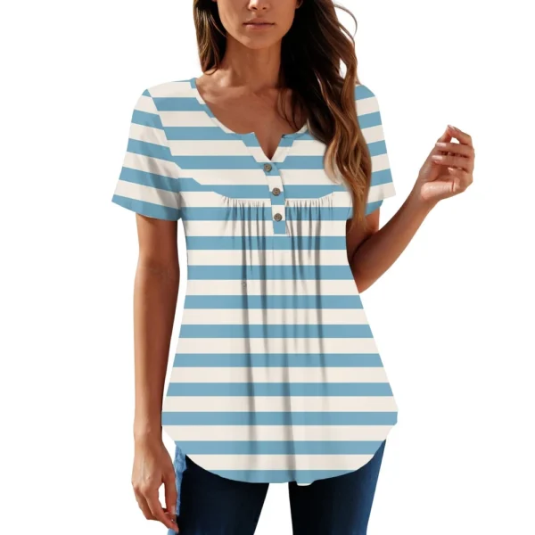 Women Tunic Tops Dressy Casual Summer Short Sleeve Shirts Loose Fit Pleated - Image 46