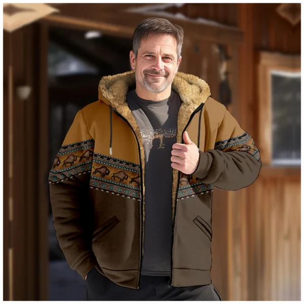 Men's Winter Print Jacket Men's Casual Trend Zipper Hooded Jacket - Image 28