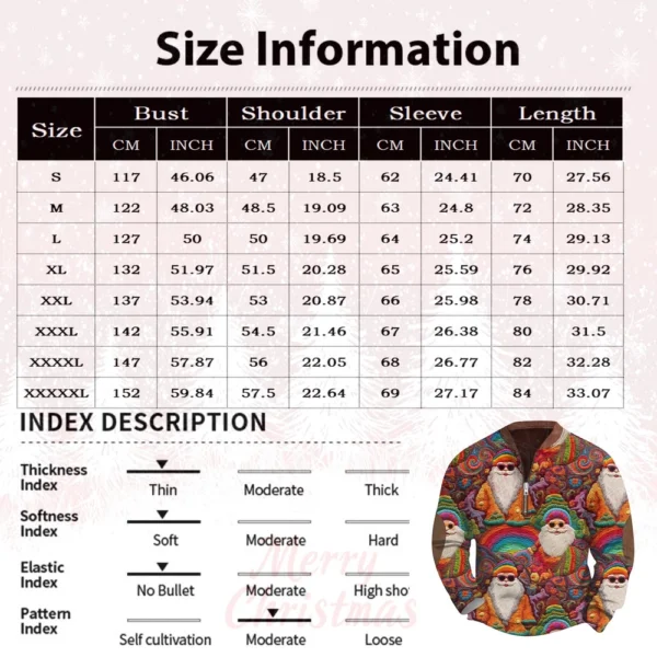 Men's Fashion Casual Half Zipper Neck Loose Long Sleeve Christmas Printed - Image 23