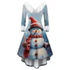 Women's Fashion V-neck Casual Fit Christmas Print Party Long Sleeve Dress - Image 3