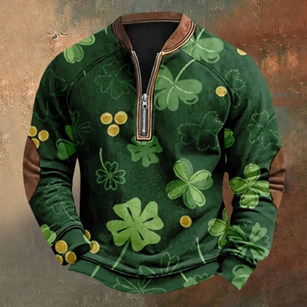 Men's St. Patrick's Day Vintage Casual Zip Sweatshirt Outdoor Casual Top - Image 28