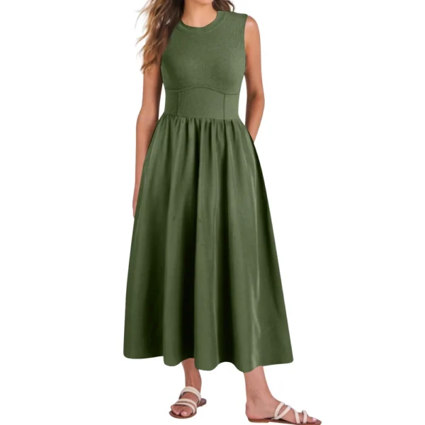 Women's Casual Fashion Round Neck Sleeveless Solid Irregular Hem Midi Dress - Image 14