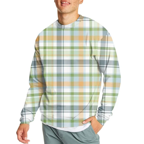 Men's Casual Fashion Comfortable Plaid Round Neck Pullover Sweatshirt Sweatshirt - Image 29