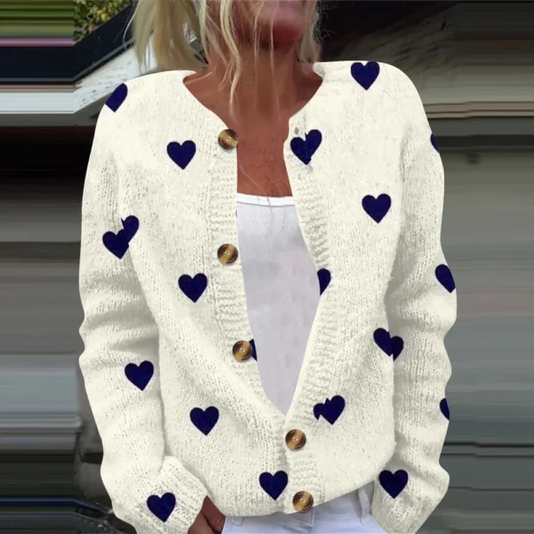 Women's Fashion Printed Valentine's Day Long Sleeved Knitted Cardigan Button - Image 13