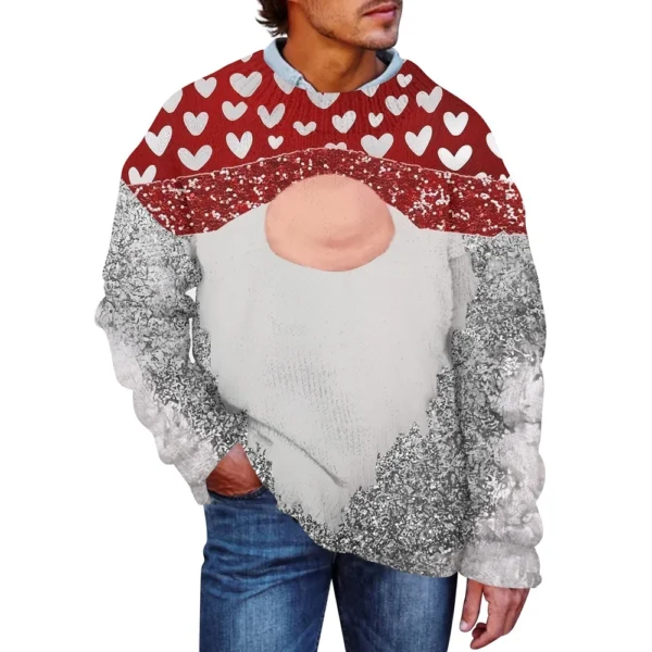 Men's Christmas Print Faux Sweater, Crewneck Sweatshirt, Loose Long-sleeved Top - Image 2