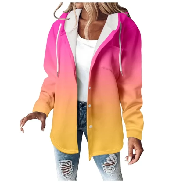 Fleece Hoodies For Women Warm Print Sweatshirt Button Lined Drawstring Hooded - Image 31