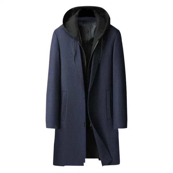 Men's  Woolen Coat Can Be Removed Hooded Fashion Long Thick Slim Medium Length - Image 23