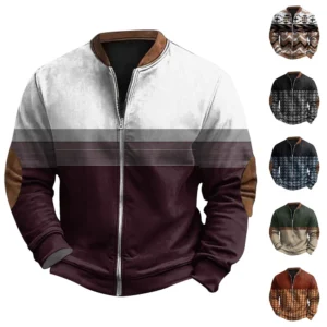 Men'S Retro Casual Sportswear With Open Zipper Sweatshirt Jacket
