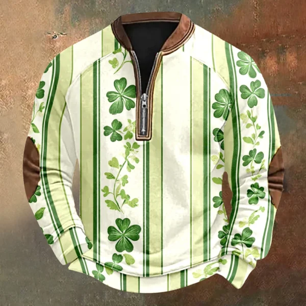 Men's St. Patrick's Day Vintage Casual Zip Sweatshirt Outdoor Casual Top - Image 25