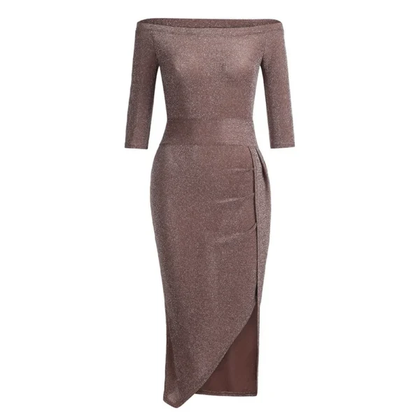 Women's Fashion Sexy Strapless High Slit Tight Dress Half Sleeve Dress - Image 8