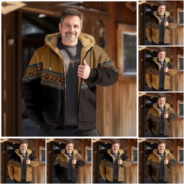 Men's Winter Print Jacket Men's Casual Trend Zipper Hooded Jacket