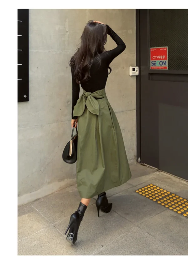 Bow hem skirt slim waist long skirt - Image 8