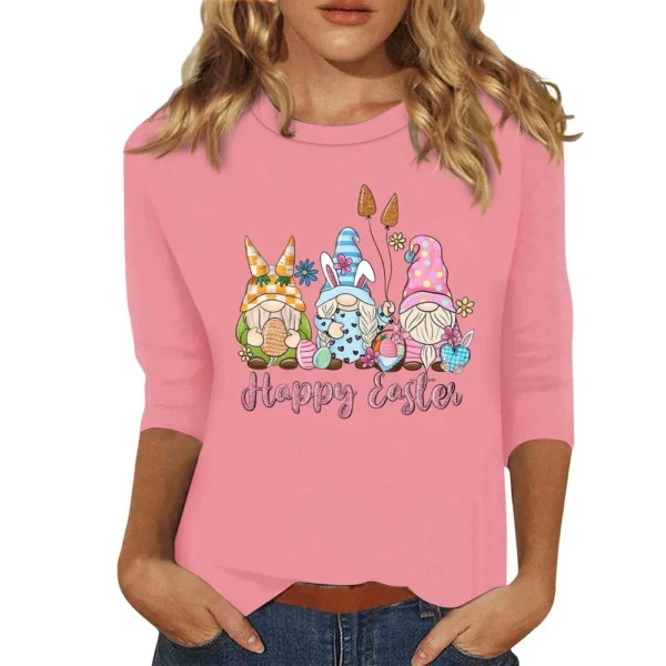 Women's Fashion Easter Casual 3/4 Sleeve Printed Basic Tops Plus Size Pullover - Image 19