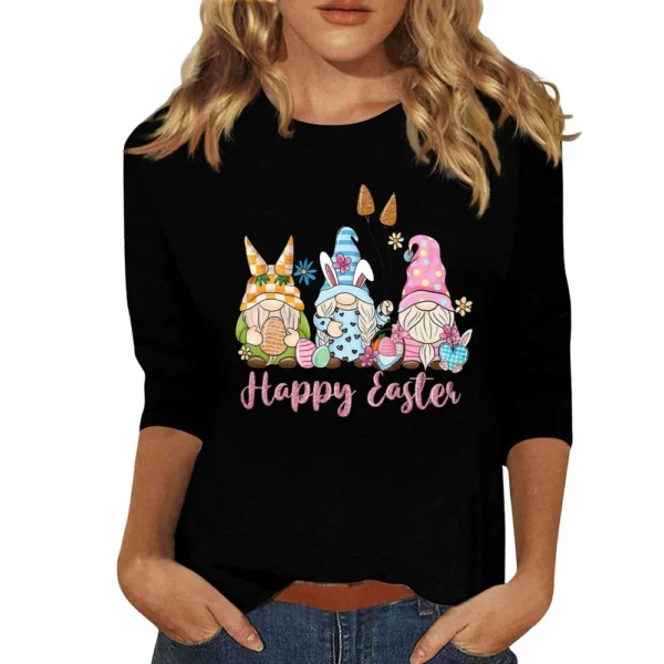 Women's Fashion Easter Casual 3/4 Sleeve Printed Basic Tops Plus Size Pullover - Image 23