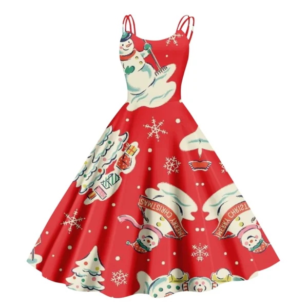 Women's Fashion Punk Strapless Gothic Cocktail Christmas Sexy Dress Printed - Image 29