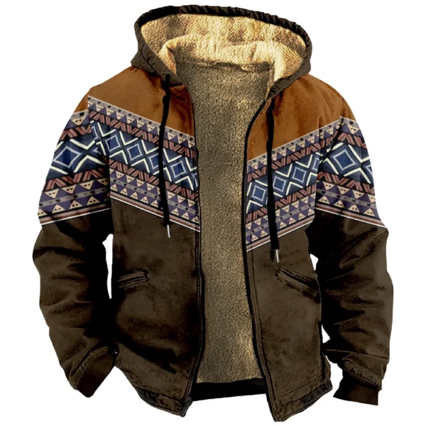 Men's Winter Print Jacket Men's Casual Trend Zipper Hooded Jacket - Image 6