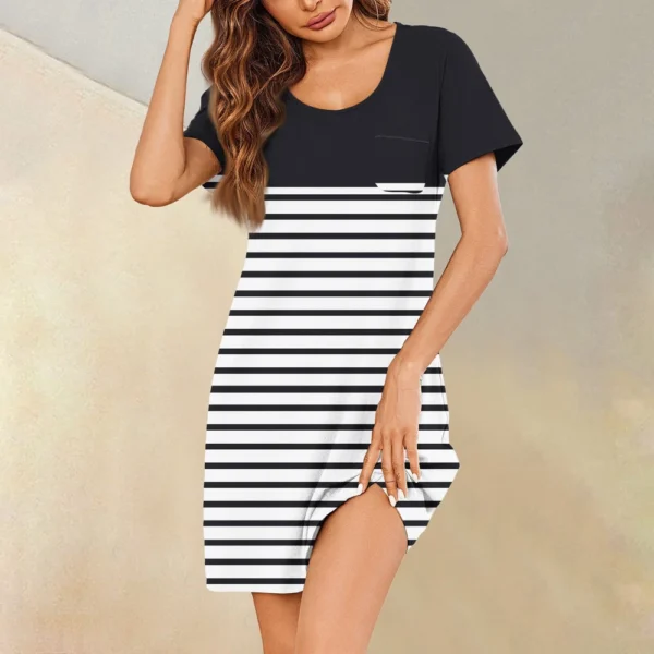 Womens Summer Dresses Short Sleeve Linen Casual T-Shirt Dresses Swing Beach - Image 29