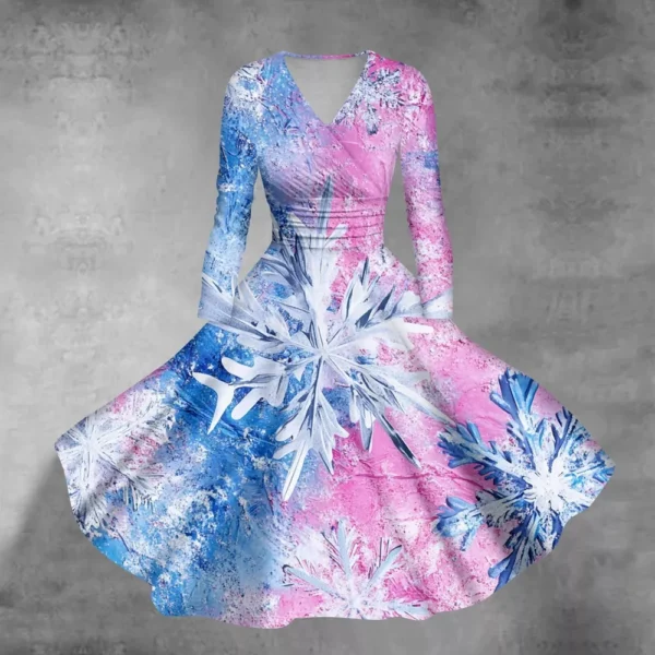 Women's Casual V-Neck Slim Fashion Christmas Long Sleeve Printed Dresses - Image 19