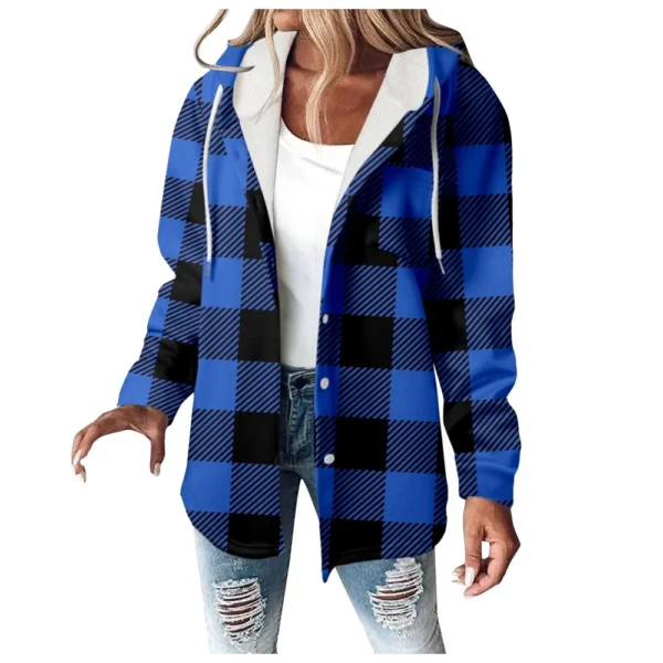 Fleece Hoodies For Women Warm Print Sweatshirt Button Lined Drawstring Hooded - Image 17