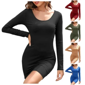 Women's Fashion Comfortable U-neck Long Sleeve High Waist Hip-wrapped Sexy