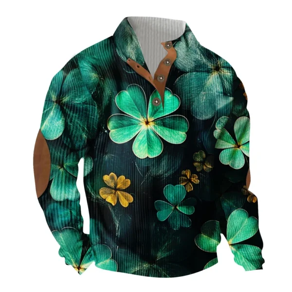 Knit Printed 3 Button - Corduroy Men's Standing Collar Pocket Sweatshirt - Image 38