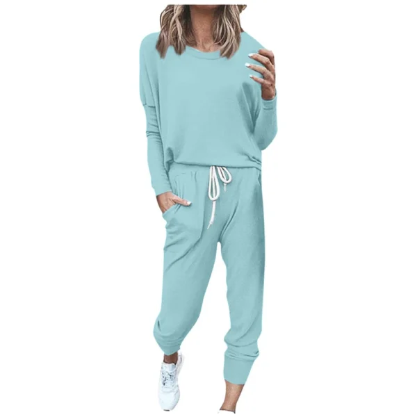 Women's Sportswear 2-piece Crewneck Jogger Sweatpants Yoga Workout Tracksuit Set - Image 36