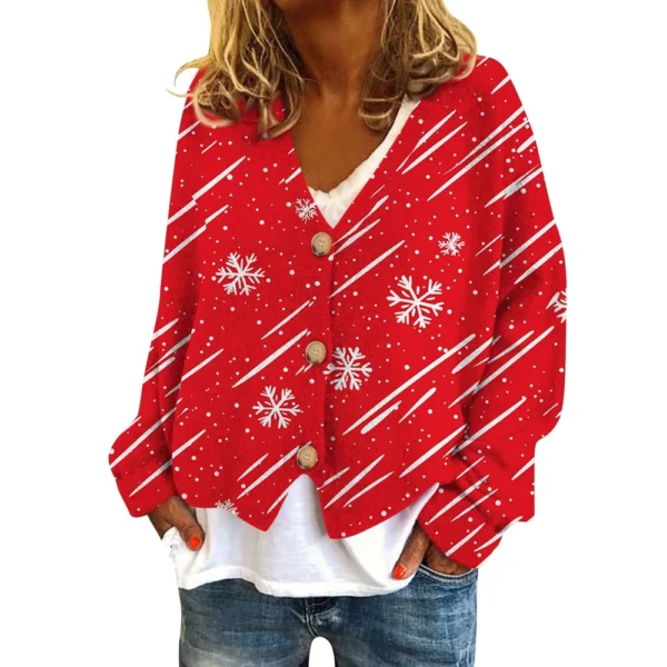 Women's Fashion Short Coat Casual Long Sleeve Printed Single Breasted Plush Top - Image 9