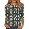Women's Casual Round Neck Easter Egg Print Three-quarter Sleeve T-shirt Top - Image 5