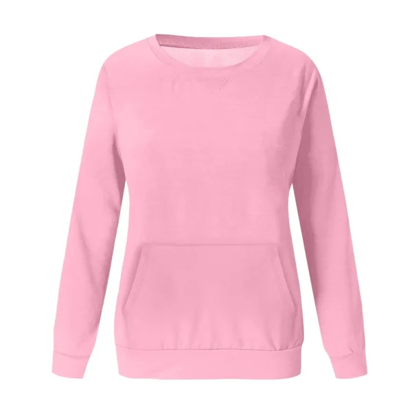 Women's Fashion Solid Color Round Neck Loose Top Long Sleeve Loose Sweatshirt - Image 10