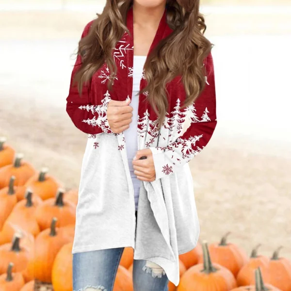 Women's Fashion Christmas Printed Jacket Cardigan Casual Medium Length Coat - Image 19
