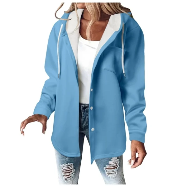 Fleece Hoodies For Women Warm Print Sweatshirt Button Lined Drawstring Hooded - Image 23