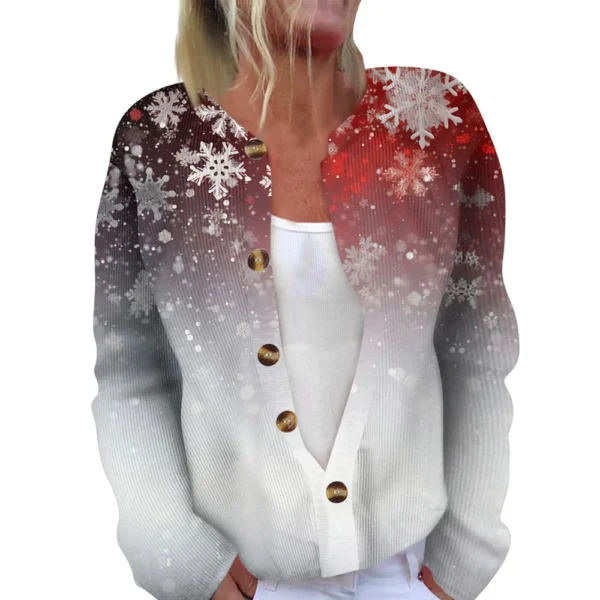 Women's Fashion Long Sleeve Christmas Snowman Snowflake Print Jacket Cardigan - Image 7
