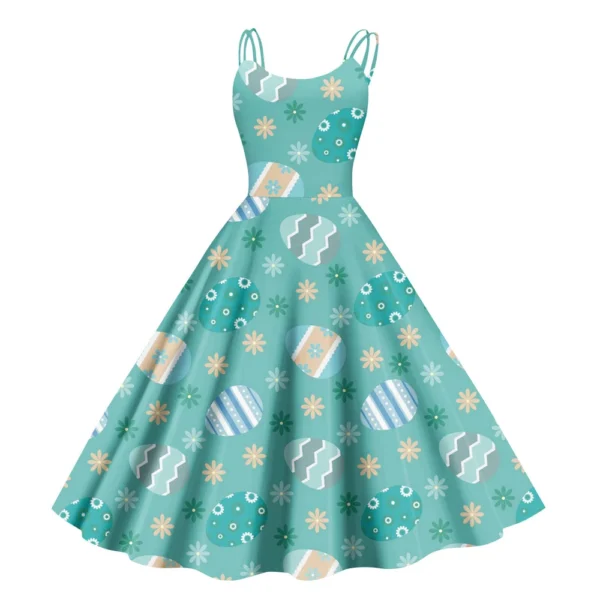 Women's  Casual Fashion Flower Print Sexy Off Shoulder Punk Retro Skirt - Image 14