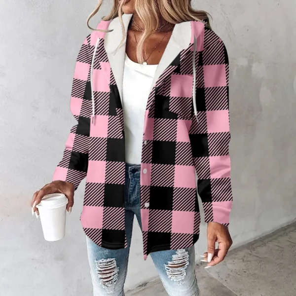 Fleece Hoodies For Women Warm Print Sweatshirt Button Lined Drawstring Hooded - Image 37