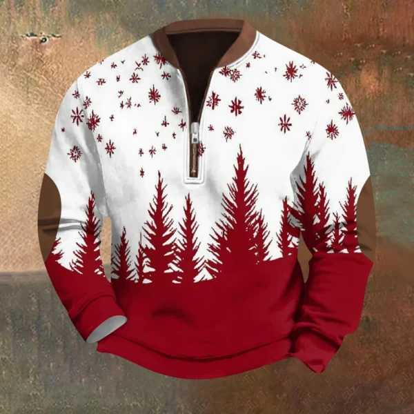 Men's Fashion Casual Half Zipper Neck Loose Long Sleeve Christmas Printed - Image 22