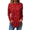 Women's Print Round Neck Christmas Loose T-Shirt Pullover Long Sleeve Top - Image 29