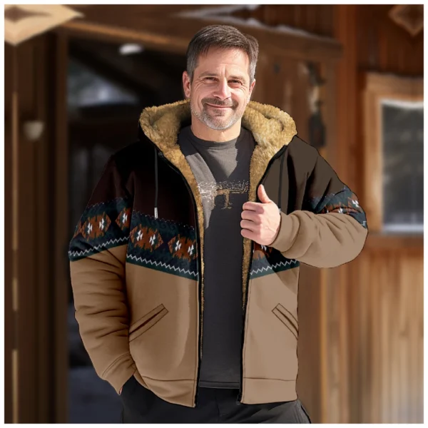 Men's Winter Print Jacket Men's Casual Trend Zipper Hooded Jacket - Image 19