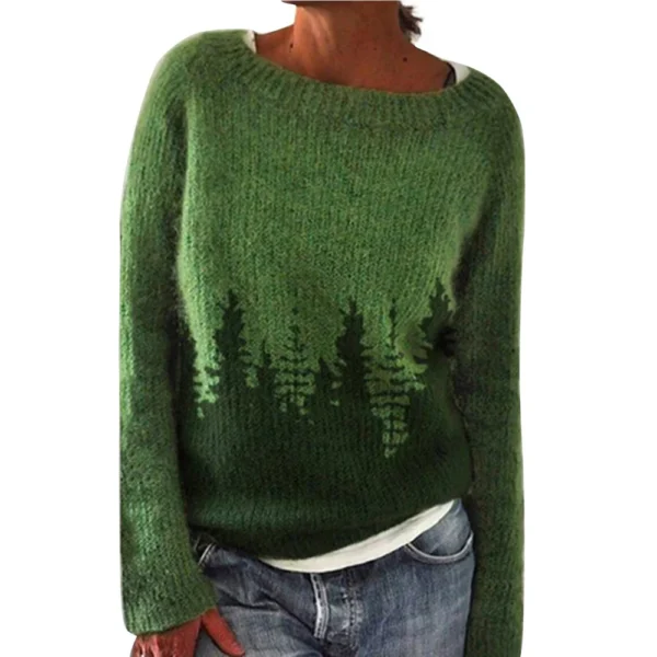 Women's Fashionable Casual Printed Round Neck Pullover Loose Long Sleeved - Image 14