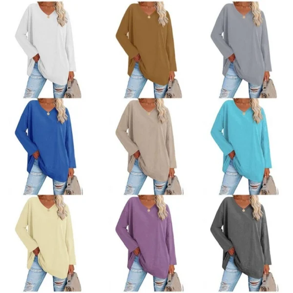 Women's shirt loose collar solid color women's top - Image 22
