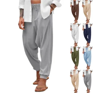 New Casual Loose Cotton Hemp Trousers Haren Trousers Men's Solid Color Trousers