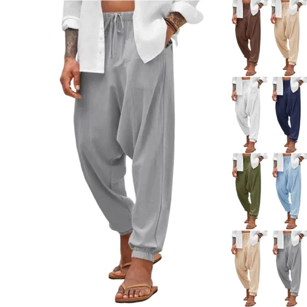 New Casual Loose Cotton Hemp Trousers Haren Trousers Men's Solid Color Trousers