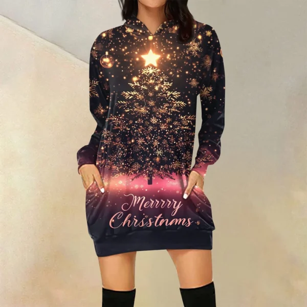Ladies' Loose Casual Pocket Long Sleeved Hoodie Christmas Printed Sweatshirt - Image 19