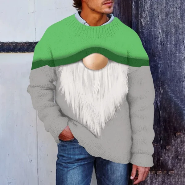 Men's Christmas Print Faux Sweater, Crewneck Sweatshirt, Loose Long-sleeved Top - Image 16