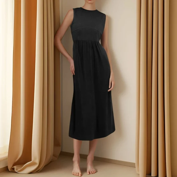 Women's Casual Fashion Round Neck Sleeveless Solid Irregular Hem Midi Dress - Image 16